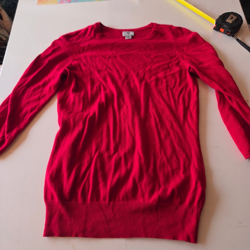 Worthington Womens Red Long Sleeve Crew Neck Cotton Blend Knit Sweater Size S